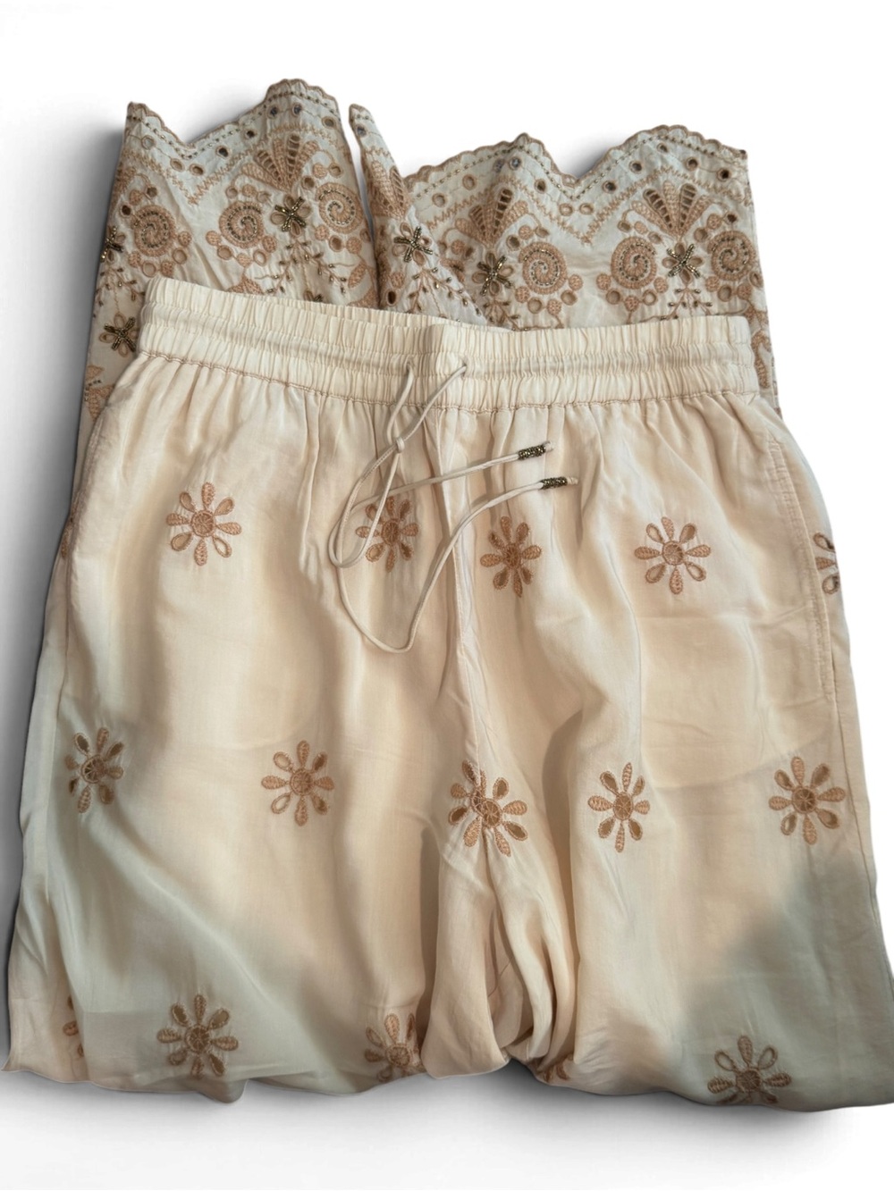 Zara ZW Collection Embroidered Wide Leg Pants Ecru Beaded NWOT Size M - Picture 3 of 11